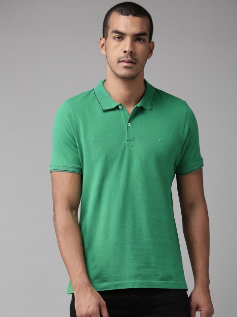 

Blackberrys Men Green Solid Polo Collar T-shirt