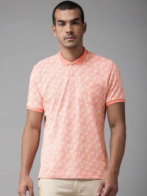 

Blackberrys Men Peach-Coloured & White Printed Polo Collar T-shirt