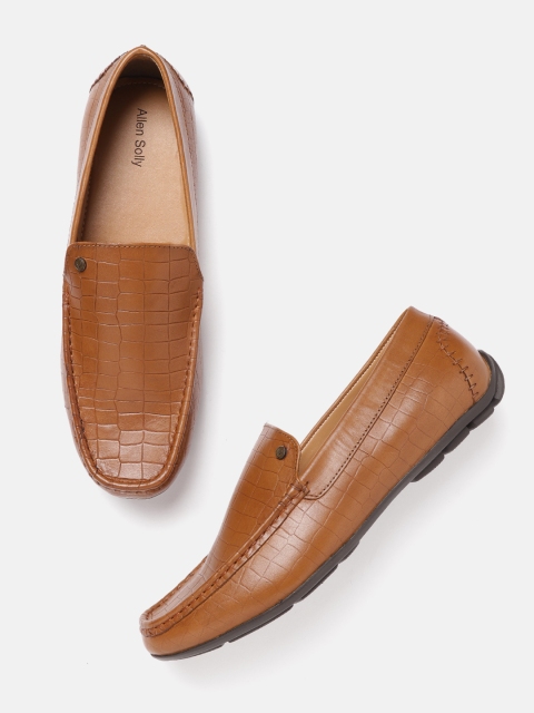 

Allen Solly Men Tan Brown Croc Textured Leather Driving Shoes