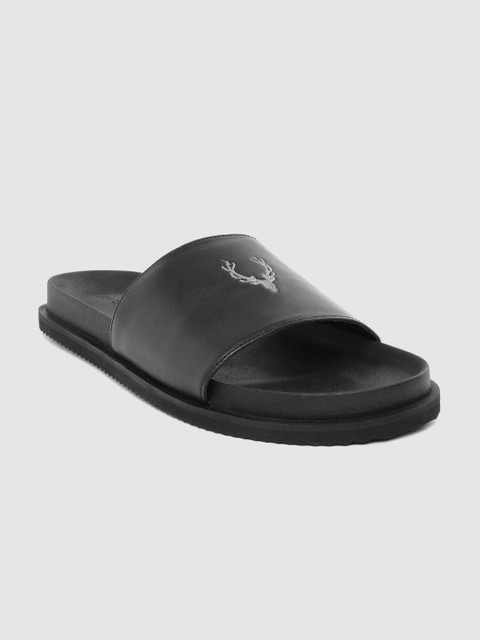 

Allen Solly Men Black Solid Sliders with Brand Logo Embroidery