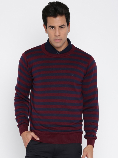 

Allen Solly Men Maroon & Navy Striped Sweater