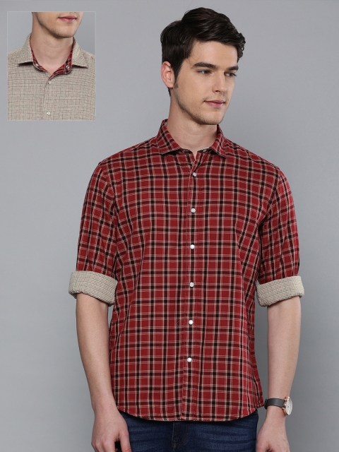 

Louis Philippe Jeans Men Red & Beige Slim Fit Checked Reversible Casual Shirt