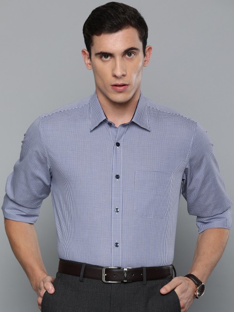 

Louis Philippe Men Navy Blue & White Slim Fit Checked Formal Shirt