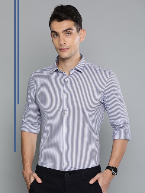 

Louis Philippe Ath.Work Men Blue & White Super Slim Fit Striped Smart Casual Knitted Shirt