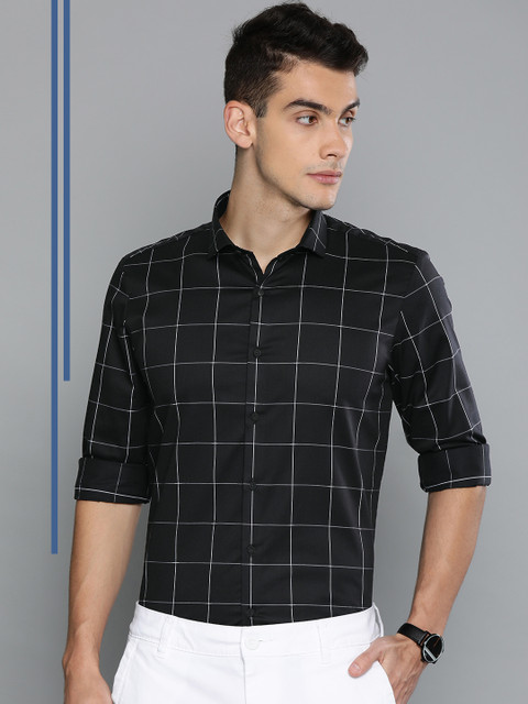 

Louis Philippe Ath.Work Men Black & White Super Slim Fit Checked Smart Casual Shirt