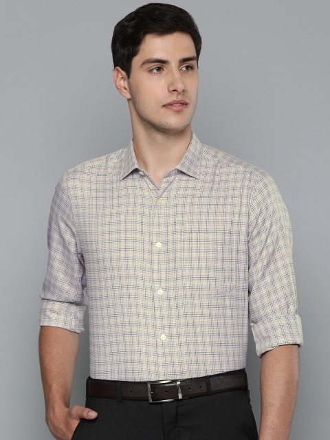 

Louis Philippe Men Mustard Yellow & Black Slim Fit Checked Formal Shirt
