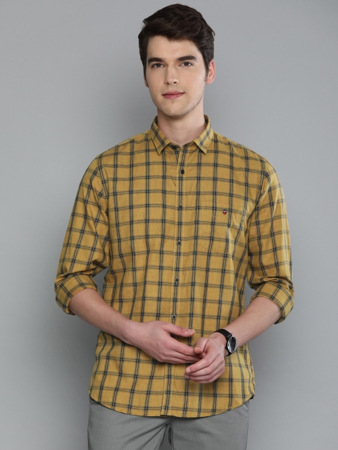 

Louis Philippe Sport Men Yellow & Navy Blue Super Slim Fit Checked Casual Shirt