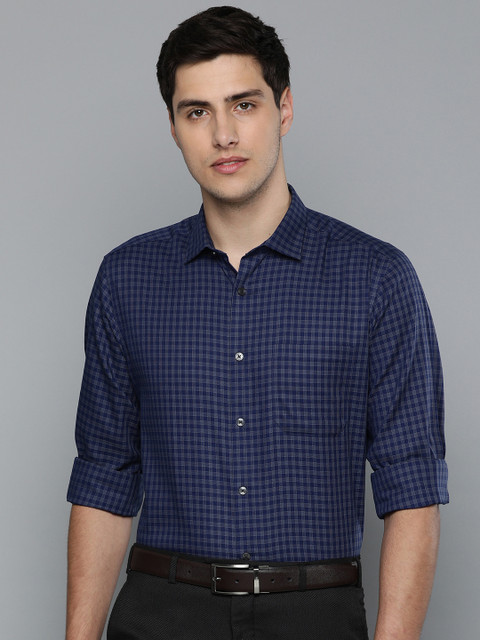 

Louis Philippe Men Blue & Grey Slim Fit Checked Formal Shirt