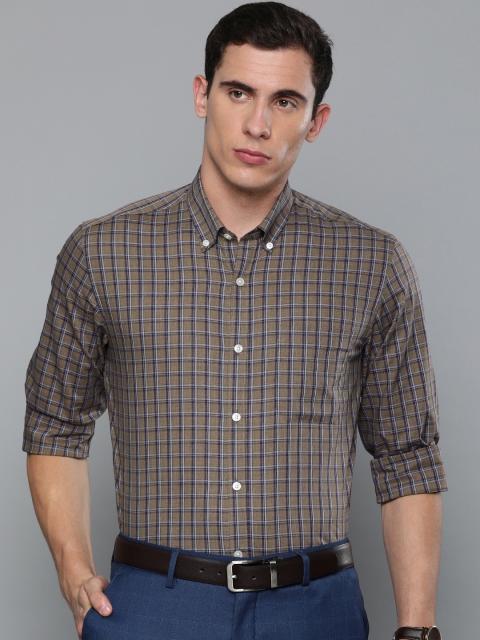 

Louis Philippe Men Brown & Navy Blue Slim Fit Checked Formal Shirt