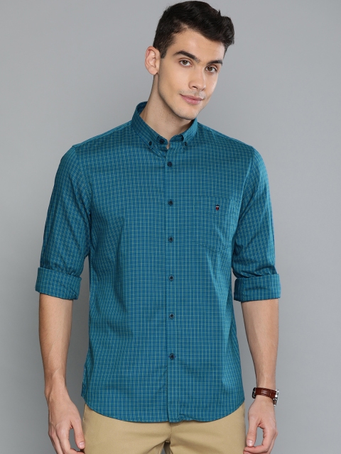 

Louis Philippe Sport Men Teal Blue Super Slim Fit Checked Casual Shirt