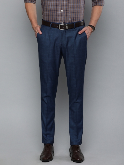 

Louis Philippe Men Navy Blue Comfy Tapered Fit Checked Formal Trousers
