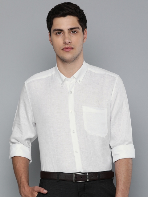 

Louis Philippe Men White Slim Fit Solid Linen Formal Shirt