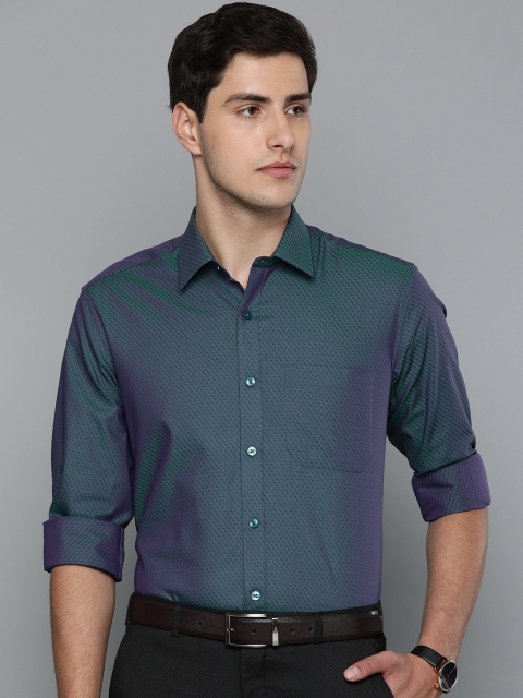 

Louis Philippe Men Green & Purple Slim Fit Self Design Formal Shirt