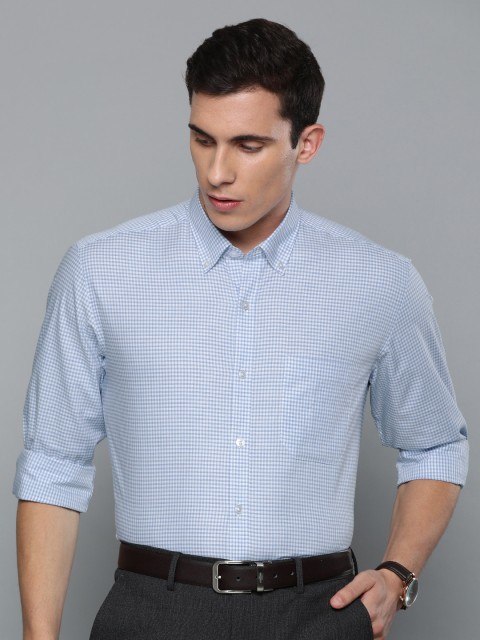 

Louis Philippe Men White & Blue Slim Fit Checked Formal Shirt