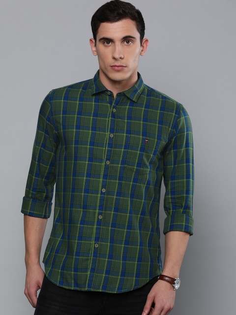 

Louis Philippe Jeans Men Green & Blue Slim Fit Checked Casual Shirt