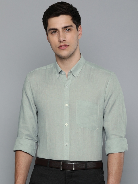 

Louis Philippe Men Green Slim Fit Solid Linen Formal Shirt