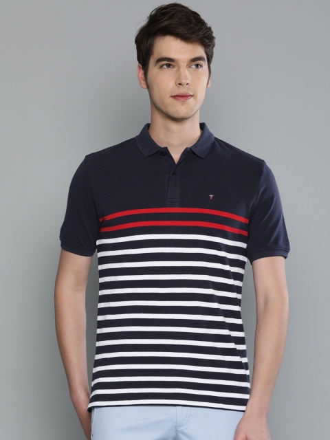 

Louis Philippe Sport Men Navy Blue & white Striped Polo Collar T-shirt