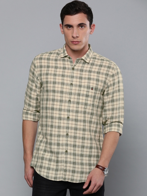 

Louis Philippe Jeans Men Beige & Green Slim Fit Checked Casual Shirt
