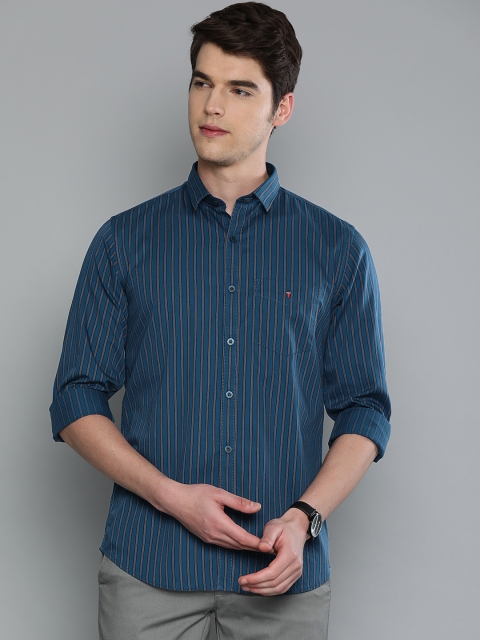 

Louis Philippe Sport Men Navy Blue & Grey Super Slim Fit Striped Casual Shirt