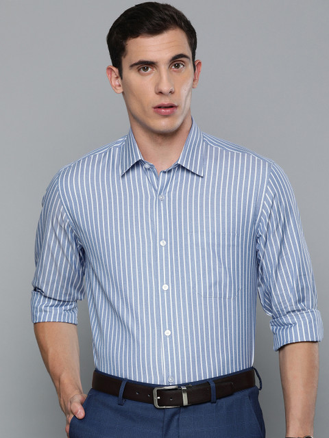 

Louis Philippe Men Blue & White Slim Fit Striped Formal Shirt