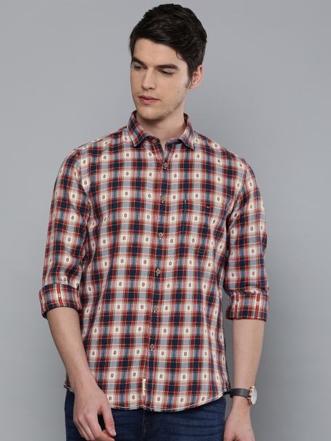 

Louis Philippe Jeans Men Red & Navy Blue Super Slim Fit Checked Casual Shirt
