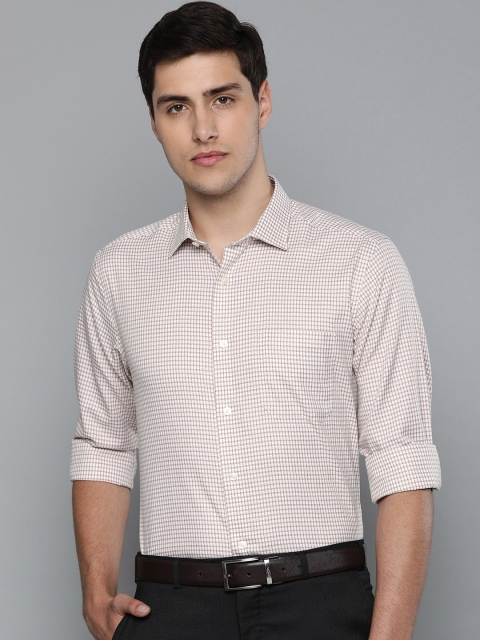 

Louis Philippe Men White & Brown Slim Fit Checked Formal Shirt