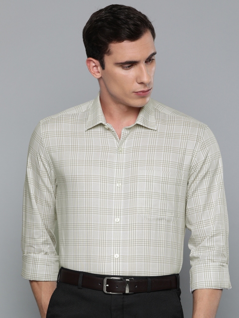 

Louis Philippe Men Beige & White Slim Fit Checked Formal Shirt