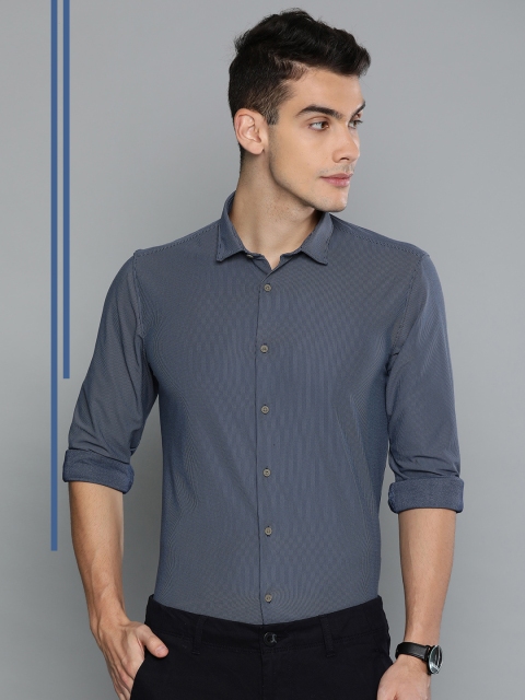 

Louis Philippe Ath.Work Men Navy Blue Super Slim Fit Striped Smart Casual Knitted Shirt