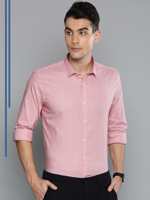 

Louis Philippe Ath.Work Men Pink & White Super Slim Fit Checked Smart Casual Shirt