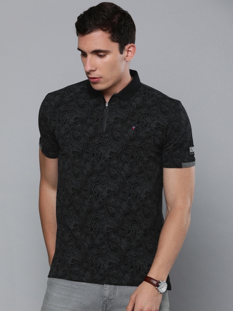 

Louis Philippe Jeans Men Black & Grey Printed Polo Collar T-shirt