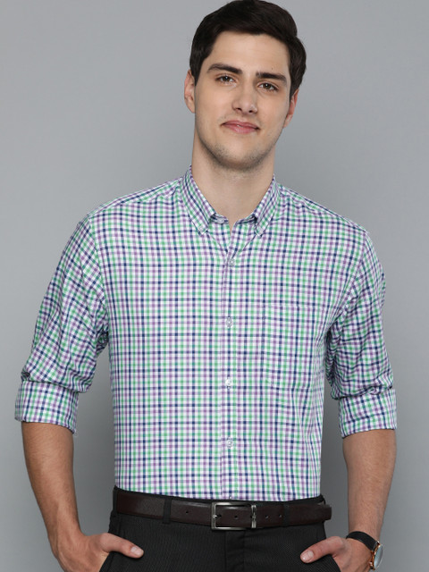 

Louis Philippe Men White & Purple Slim Fit Checked Formal Shirt