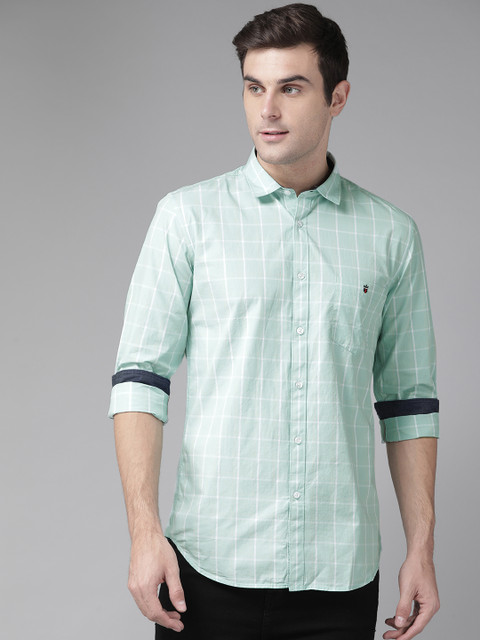 

Louis Philippe Jeans Men Sea Green & White Super Slim Fit Checked Casual Shirt