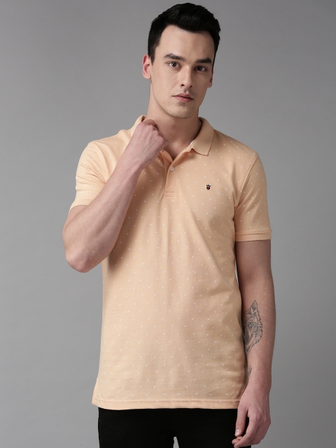 

Louis Philippe Sport Men Peach-Coloured & Off-White Printed Polo Collar T-shirt