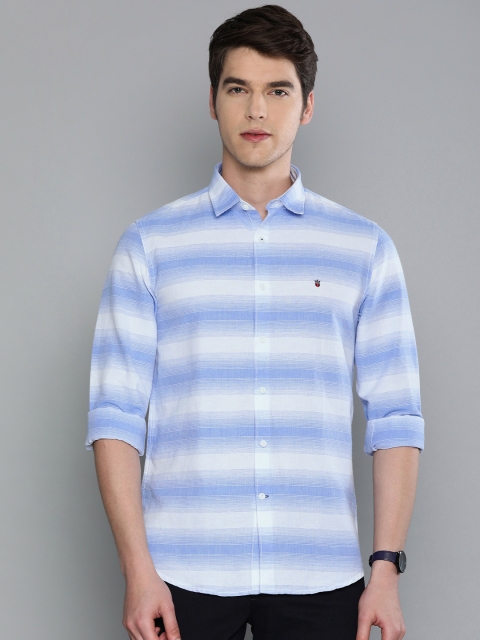 

Louis Philippe Sport Men Blue & White Super Slim Fit Striped Cotton Linen Casual Shirt