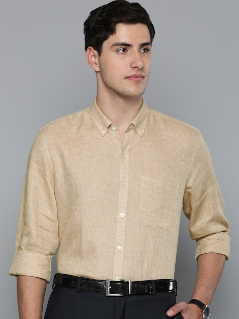 

Louis Philippe Men Beige Slim Fit Solid Linen Formal Shirt