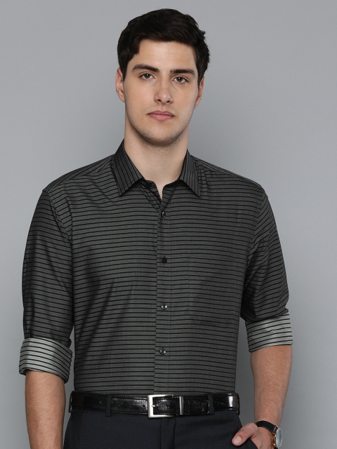 

Louis Philippe Men Charcoal Grey & Black Slim Fit Striped Formal Shirt