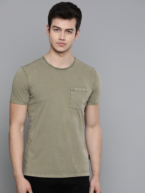 

Louis Philippe Jeans Men Olive Green Solid Round Neck T-shirt