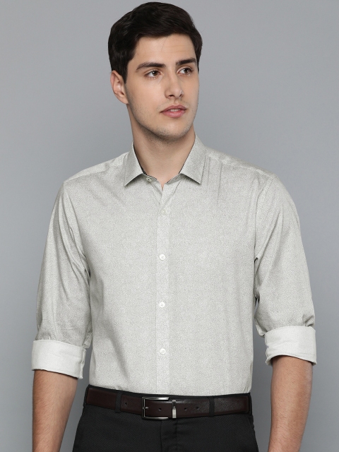 

Louis Philippe Men Grey & White Slim Fit Printed Formal Shirt