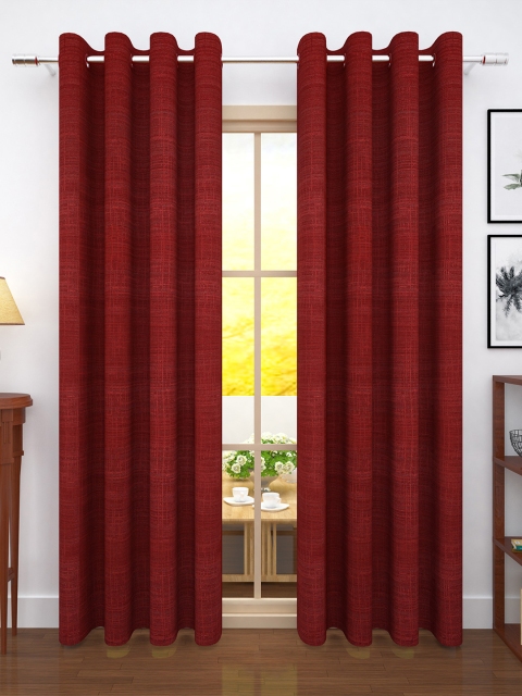 Story@home Maroon Set of 2 Jacquard Textured Door Curtains