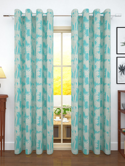 

Story@home Turquoise Blue Set of 2 300GSM Semi Blackout Jacquard Eyelet Ringtop Door Curtains