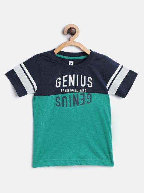 

612 league Boys Green & Navy Blue Colourblocked T-shirt
