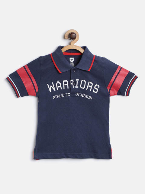 

612 league Boys Navy Blue & Red Printed Polo Collar T-shirt