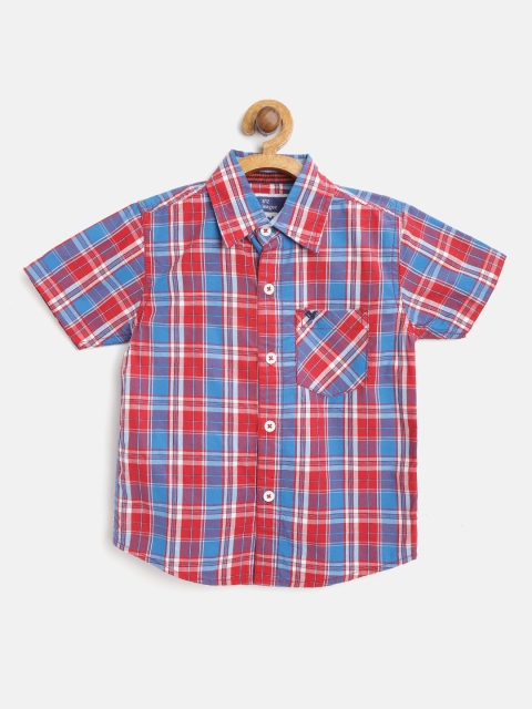 

612 league Boys Blue & Red Regular Fit Checked Casual Shirt