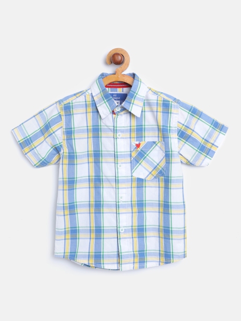 

612 league Boys White & Blue Regular Fit Checked Casual Shirt