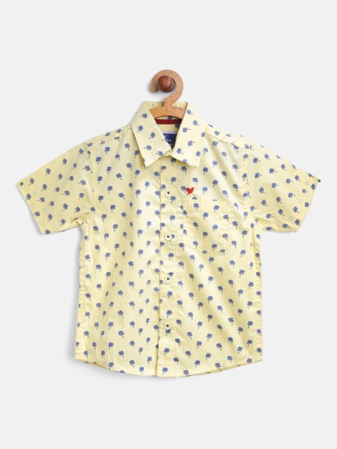 

612 league Boys Yellow & Navy Blue Regular Fit Tropical Print Casual Shirt