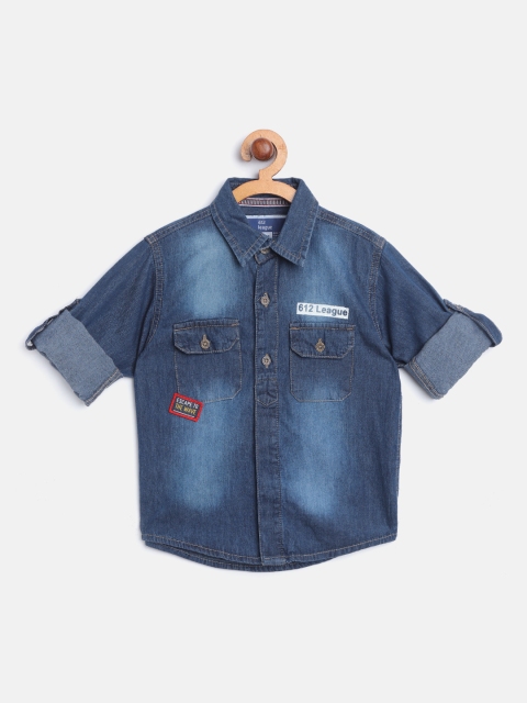 

612 league Boys Navy Blue Regular Fit Faded Denim Shirt