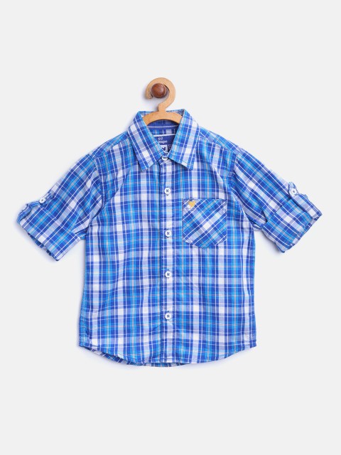 

612 league Boys Blue & White Regular Fit Checked Casual Shirt