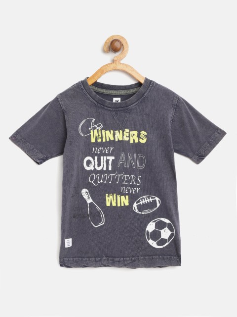 

612 league Boys Navy Blue Printed Round Neck T-shirt