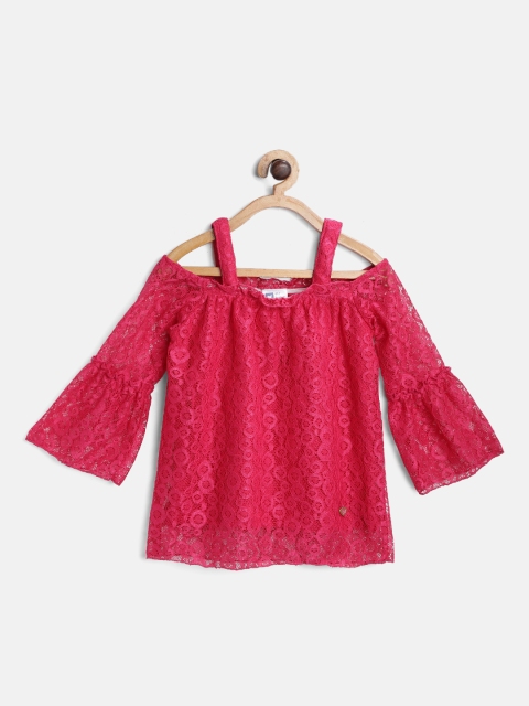

612 league Girls Fuchsia Lace Top