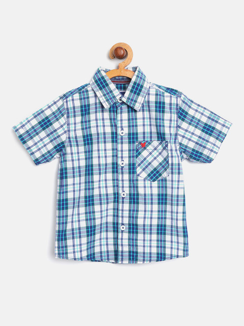 

612 league Boys White & Blue Regular Fit Checked Casual Shirt